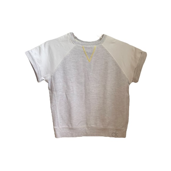 Calvin Klein Retro Boxy Short Sleeved Sweatshirt Colour Block Reverse Weave XS - Picture 1 of 12
